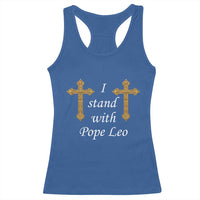 I Stand With Pope Leo Faith Graphic Racerback Tank Top Catholic Ornate Gold Cross