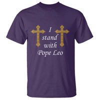 I Stand With Pope Leo Faith Graphic T Shirt Catholic Ornate Gold Cross