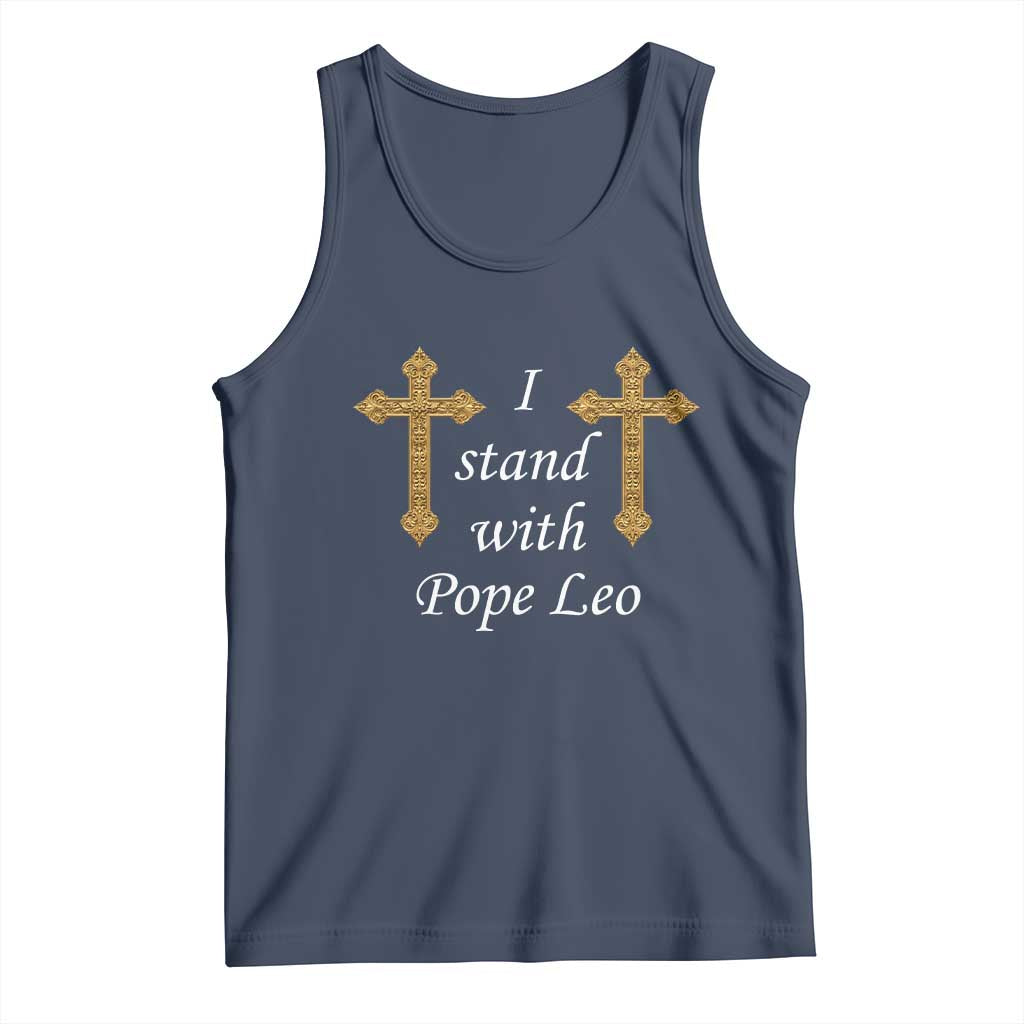 I Stand With Pope Leo Faith Graphic Tank Top Catholic Ornate Gold Cross