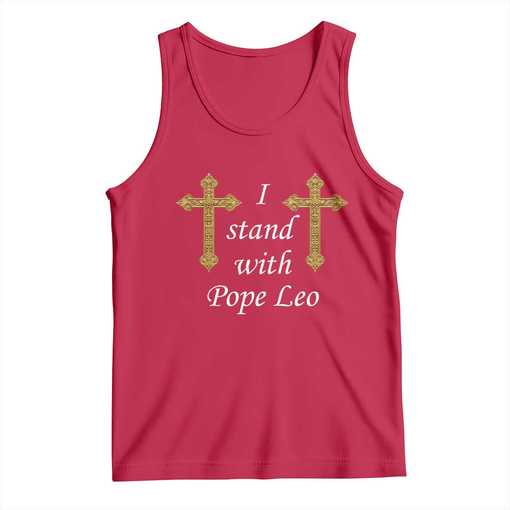 I Stand With Pope Leo Faith Graphic Tank Top Catholic Ornate Gold Cross