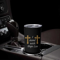 I Stand With Pope Leo Faith Graphic Tumbler Cup Catholic Ornate Gold Cross