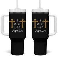I Stand With Pope Leo Faith Graphic Tumbler With Handle Catholic Ornate Gold Cross