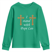 I Stand With Pope Leo Faith Graphic Youth Sweatshirt Catholic Ornate Gold Cross