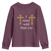 I Stand With Pope Leo Faith Graphic Youth Sweatshirt Catholic Ornate Gold Cross