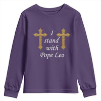 I Stand With Pope Leo Faith Graphic Youth Sweatshirt Catholic Ornate Gold Cross