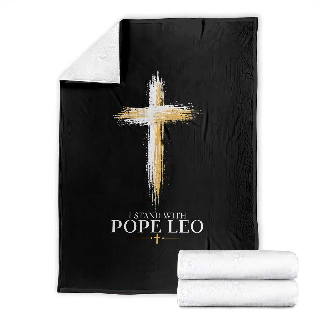I Stand With Pope Leo Brushstroke Cross Throw Blanket Religious Christian Witness