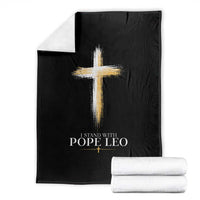 I Stand With Pope Leo Brushstroke Cross Throw Blanket Religious Christian Witness