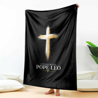 I Stand With Pope Leo Brushstroke Cross Throw Blanket Religious Christian Witness
