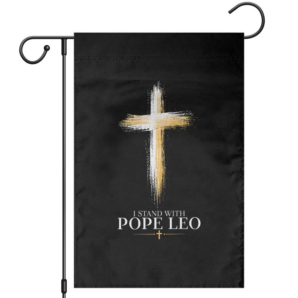 I Stand With Pope Leo Brushstroke Cross Garden Flag Religious Christian Witness