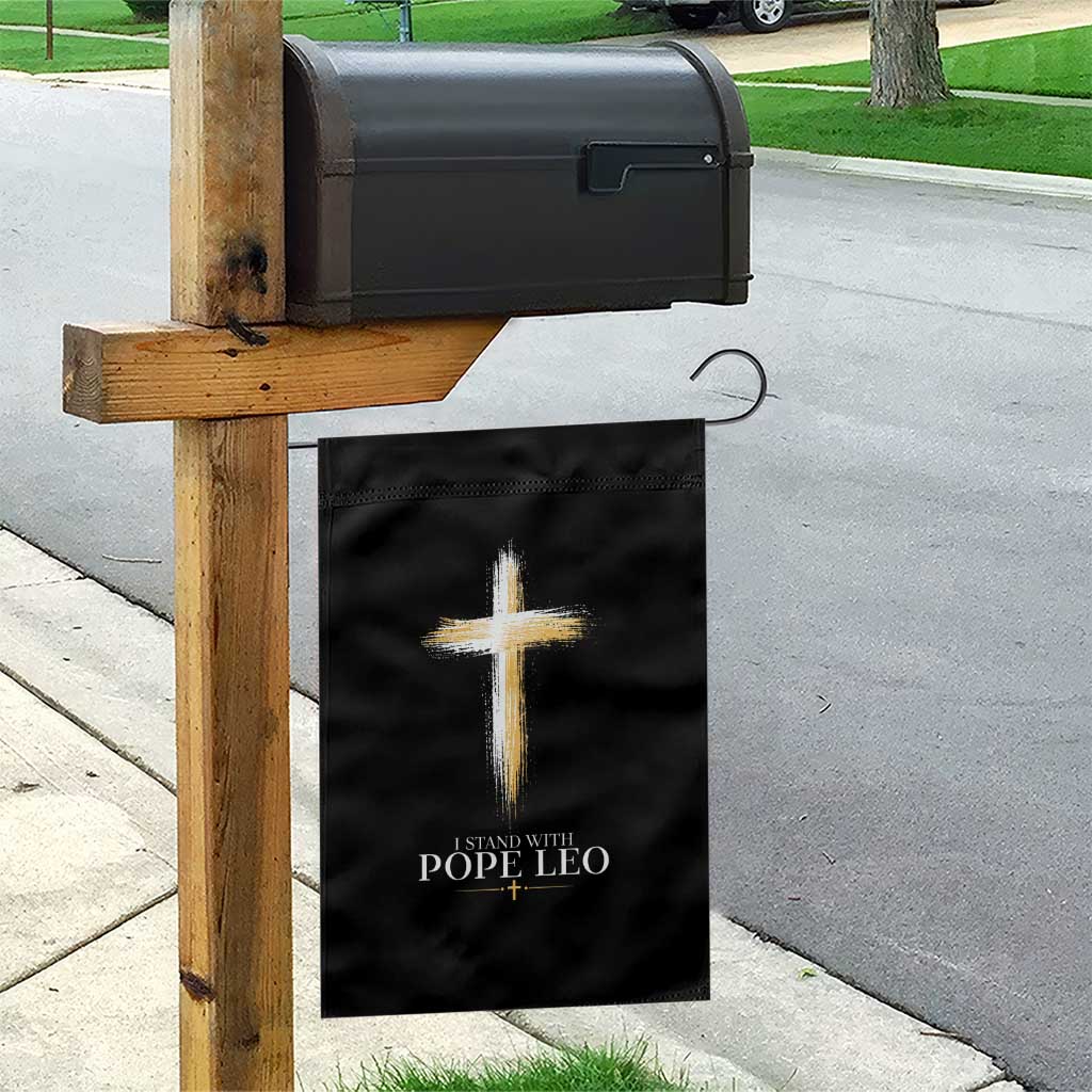I Stand With Pope Leo Brushstroke Cross Garden Flag Religious Christian Witness