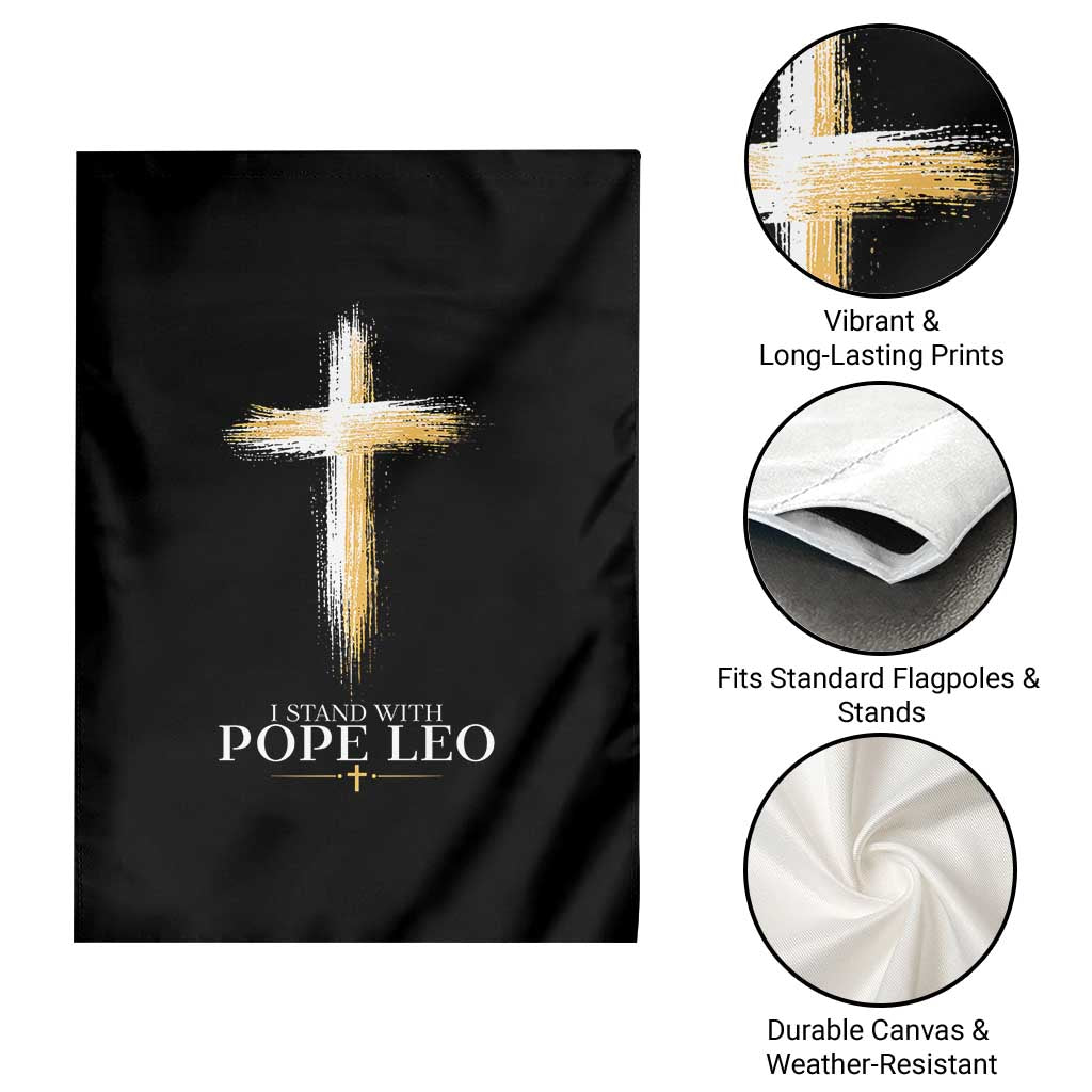 I Stand With Pope Leo Brushstroke Cross Garden Flag Religious Christian Witness