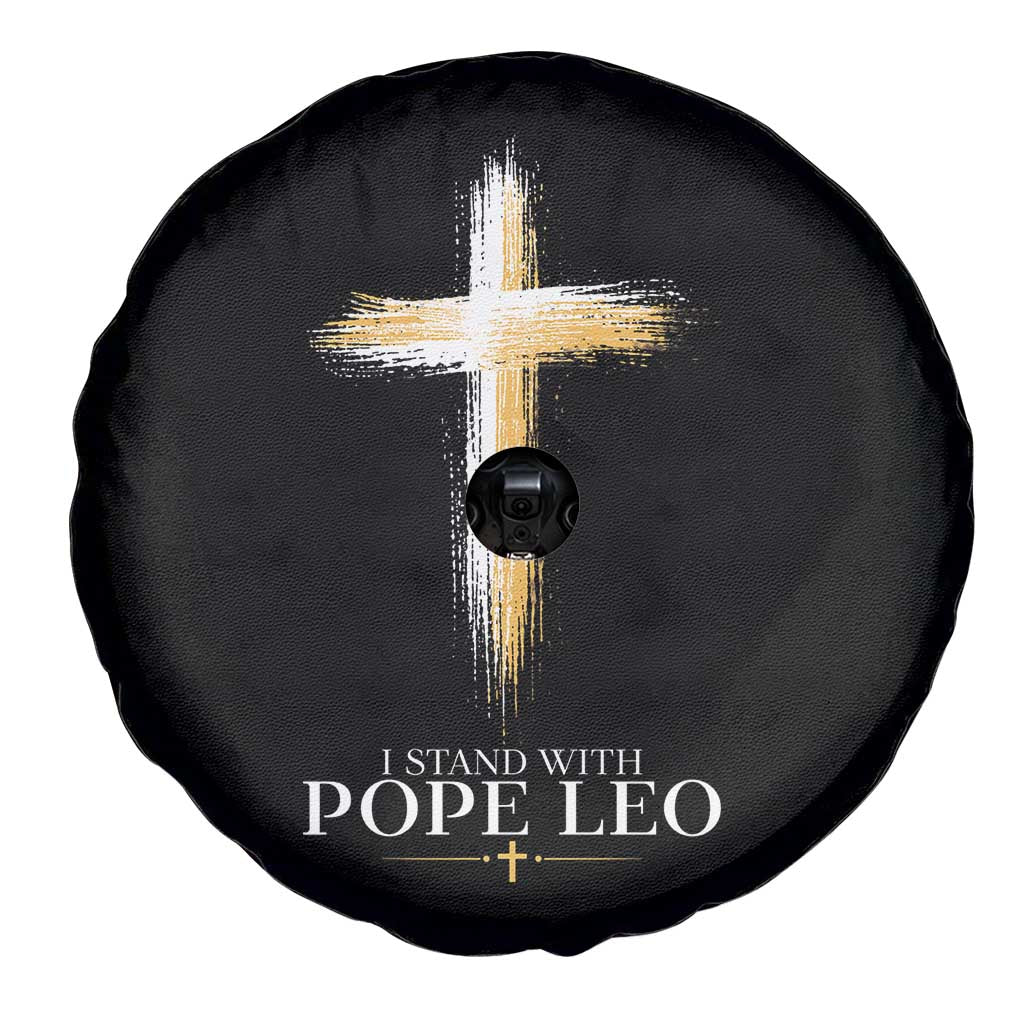 I Stand With Pope Leo Brushstroke Cross Spare Tire Cover Religious Christian Witness