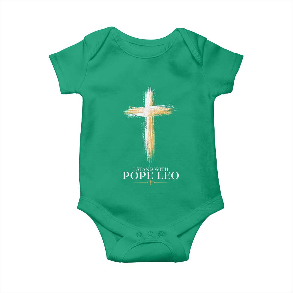 I Stand With Pope Leo Brushstroke Cross Baby Onesie Religious Christian Witness