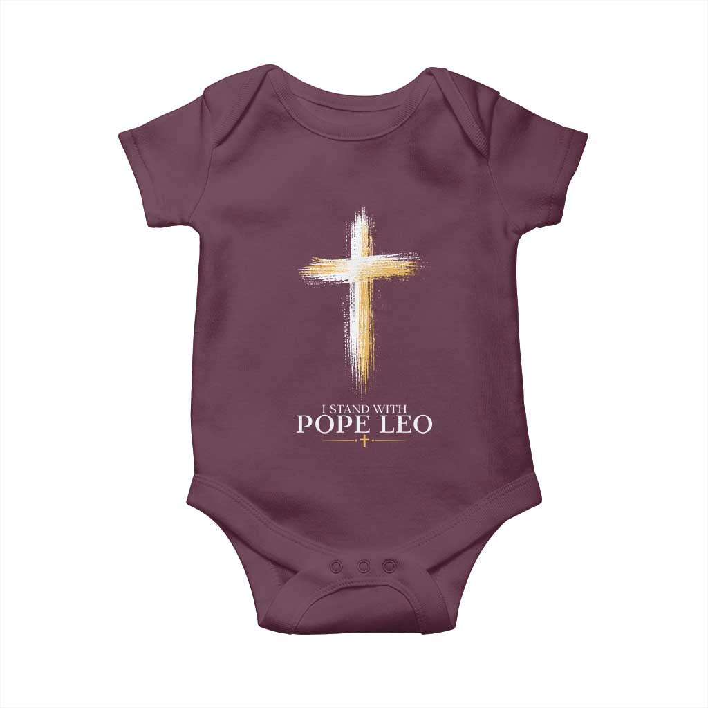 I Stand With Pope Leo Brushstroke Cross Baby Onesie Religious Christian Witness