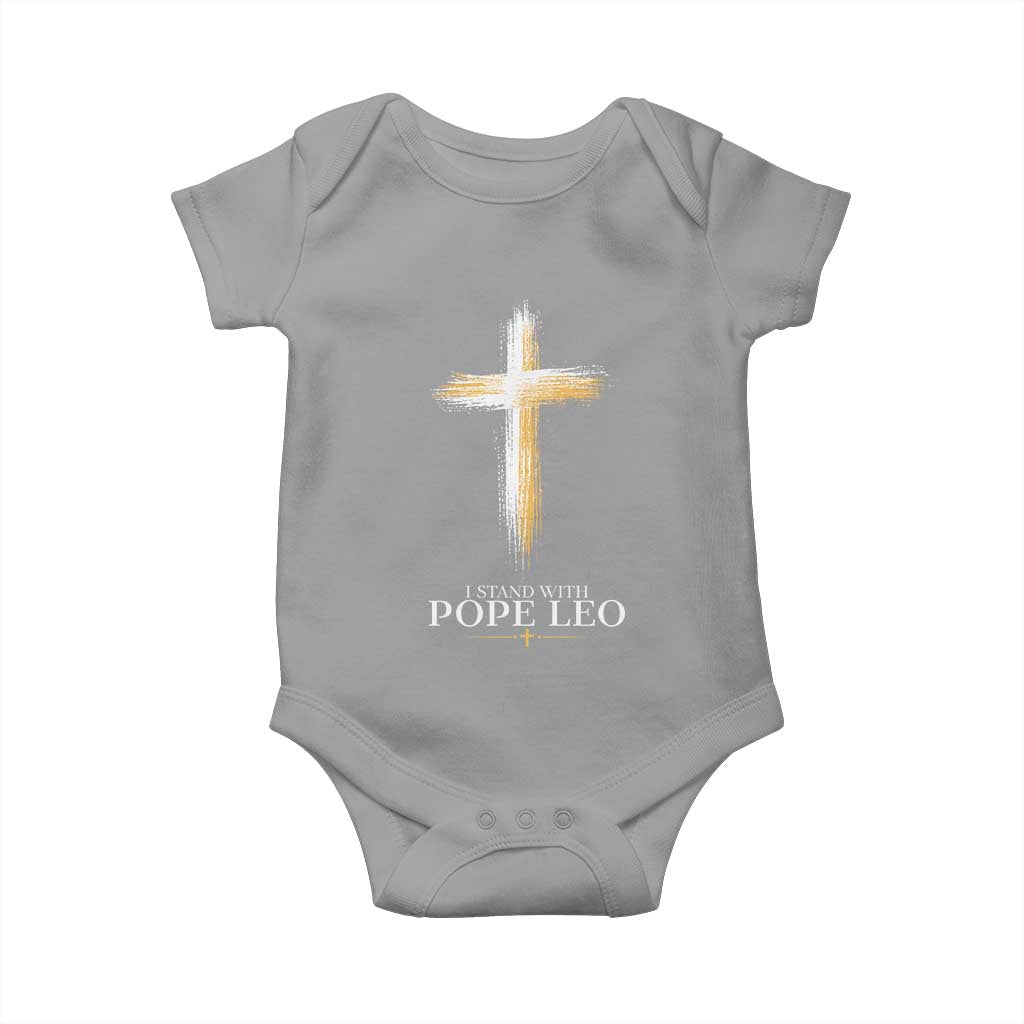 I Stand With Pope Leo Brushstroke Cross Baby Onesie Religious Christian Witness