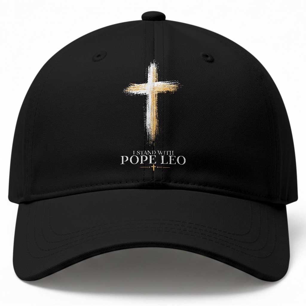I Stand With Pope Leo Brushstroke Cross Baseball Cap Religious Christian Witness