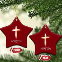 I Stand With Pope Leo Brushstroke Cross Ceramic Ornament Religious Christian Witness