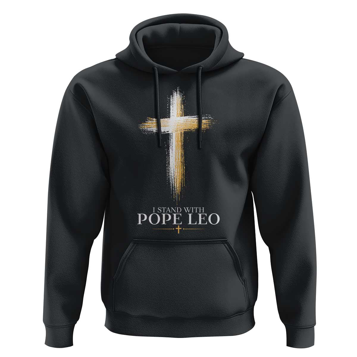 I Stand With Pope Leo Brushstroke Cross Hoodie Religious Christian Witness
