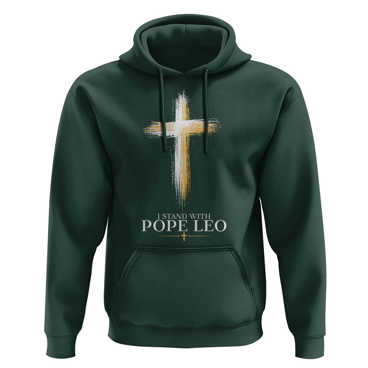 I Stand With Pope Leo Brushstroke Cross Hoodie Religious Christian Witness