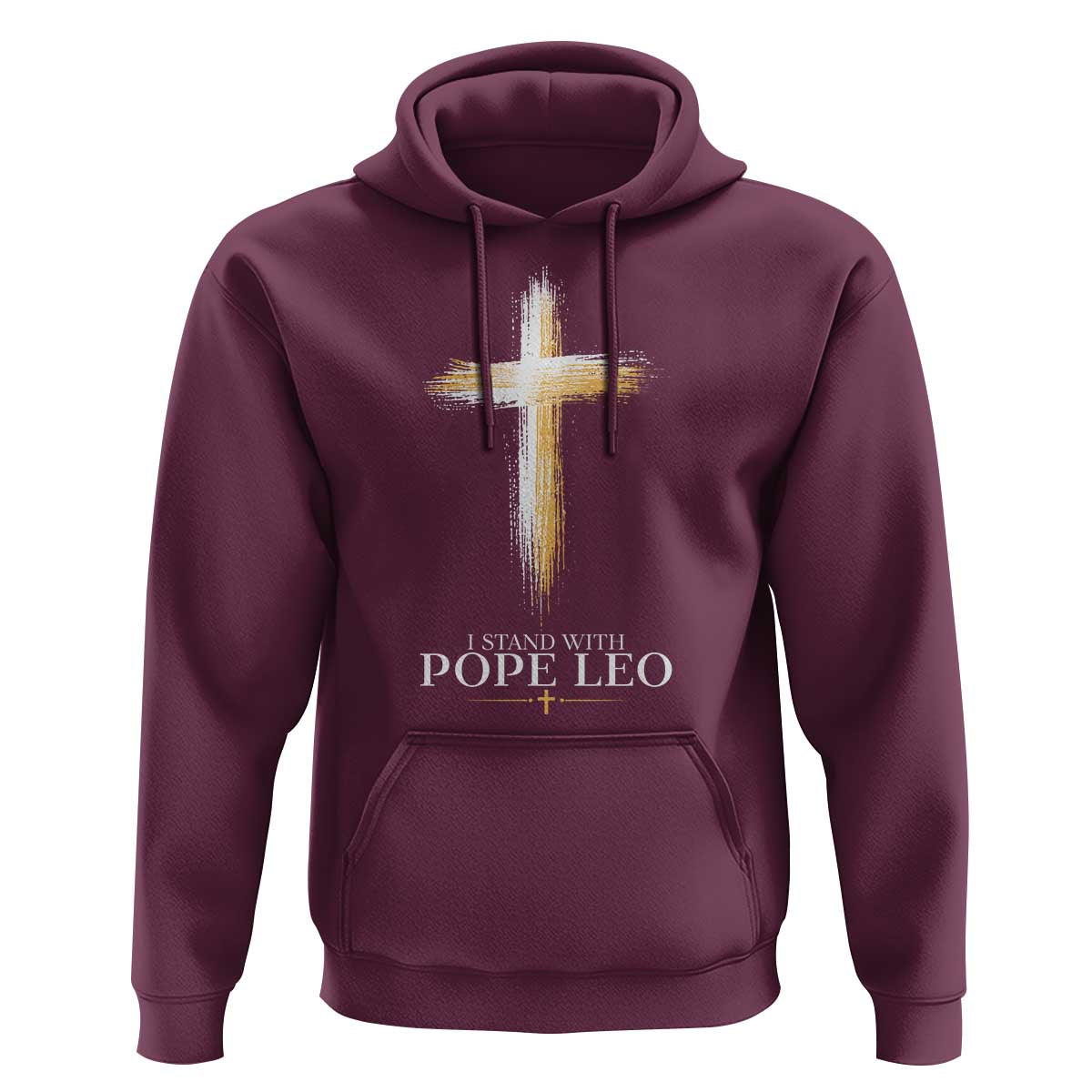 I Stand With Pope Leo Brushstroke Cross Hoodie Religious Christian Witness