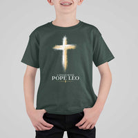 I Stand With Pope Leo Brushstroke Cross T Shirt For Kid Religious Christian Witness