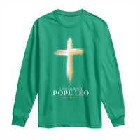 I Stand With Pope Leo Brushstroke Cross Long Sleeve Shirt Religious Christian Witness