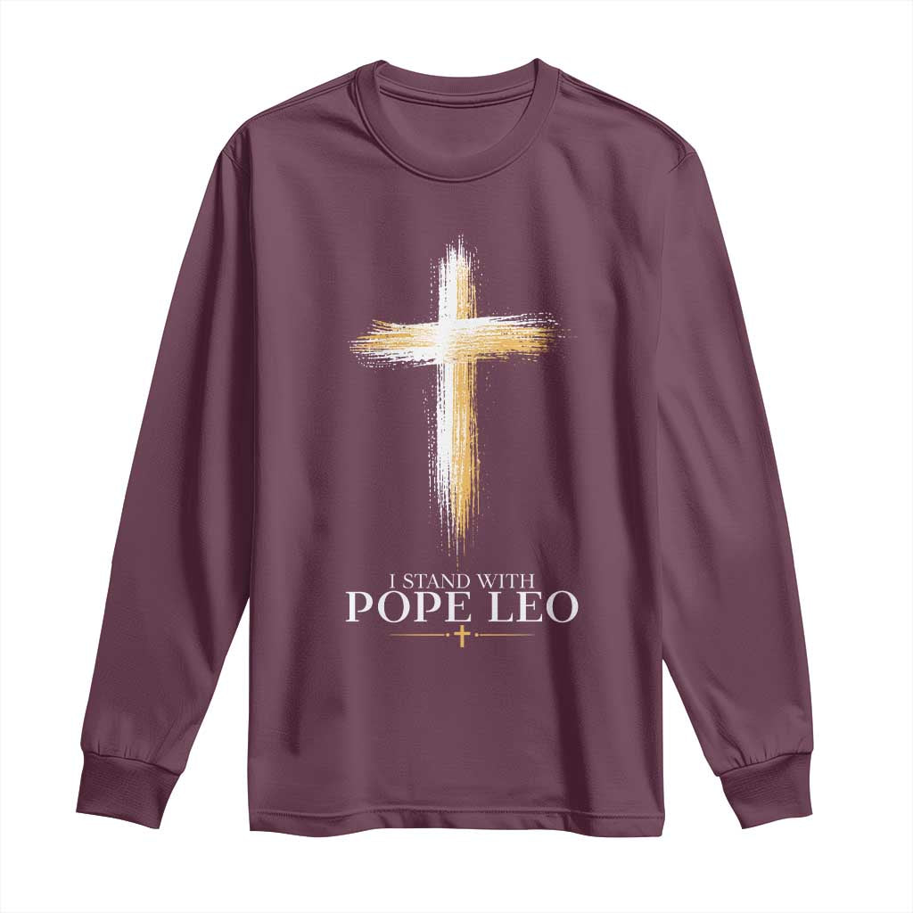 I Stand With Pope Leo Brushstroke Cross Long Sleeve Shirt Religious Christian Witness