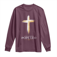 I Stand With Pope Leo Brushstroke Cross Long Sleeve Shirt Religious Christian Witness