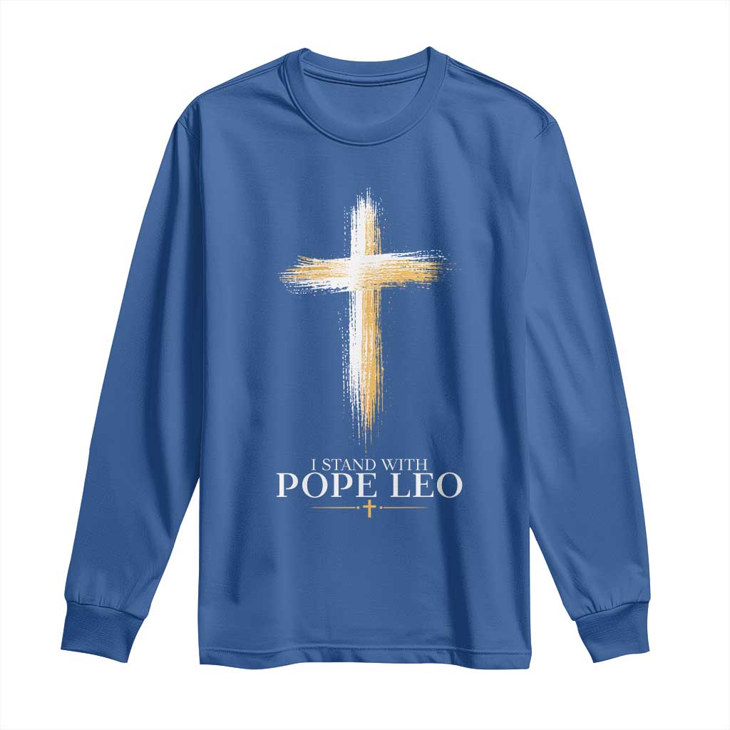 I Stand With Pope Leo Brushstroke Cross Long Sleeve Shirt Religious Christian Witness