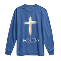 I Stand With Pope Leo Brushstroke Cross Long Sleeve Shirt Religious Christian Witness