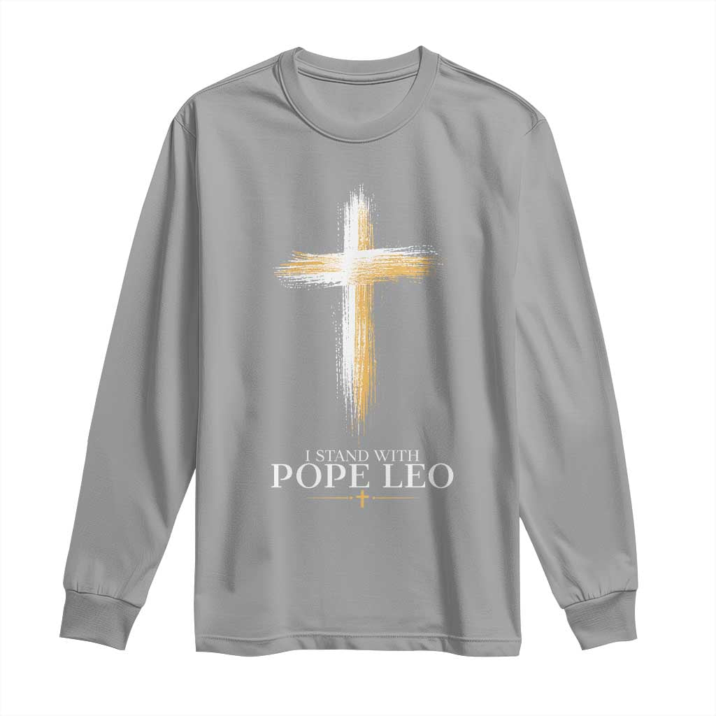 I Stand With Pope Leo Brushstroke Cross Long Sleeve Shirt Religious Christian Witness