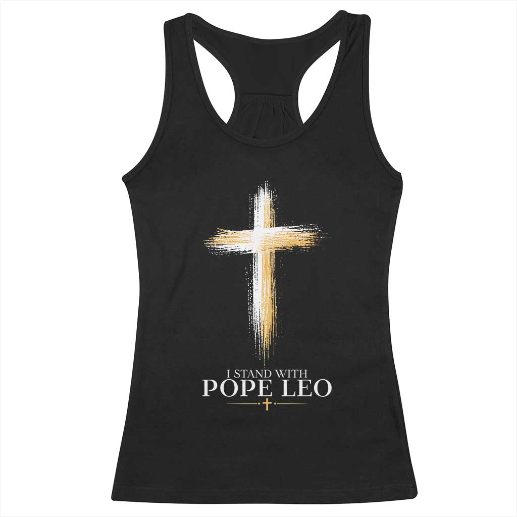 I Stand With Pope Leo Brushstroke Cross Racerback Tank Top Religious Christian Witness