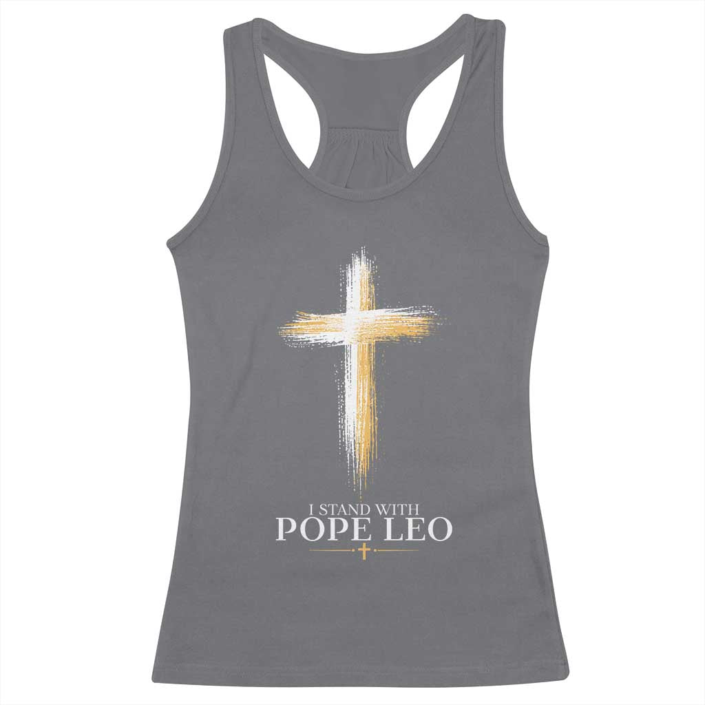 I Stand With Pope Leo Brushstroke Cross Racerback Tank Top Religious Christian Witness