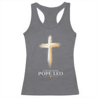 I Stand With Pope Leo Brushstroke Cross Racerback Tank Top Religious Christian Witness