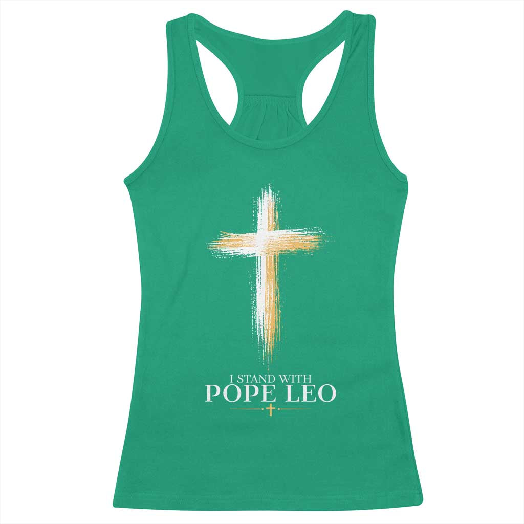 I Stand With Pope Leo Brushstroke Cross Racerback Tank Top Religious Christian Witness