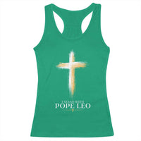 I Stand With Pope Leo Brushstroke Cross Racerback Tank Top Religious Christian Witness
