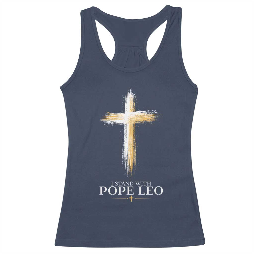 I Stand With Pope Leo Brushstroke Cross Racerback Tank Top Religious Christian Witness