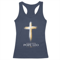 I Stand With Pope Leo Brushstroke Cross Racerback Tank Top Religious Christian Witness