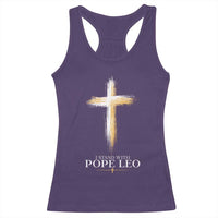 I Stand With Pope Leo Brushstroke Cross Racerback Tank Top Religious Christian Witness