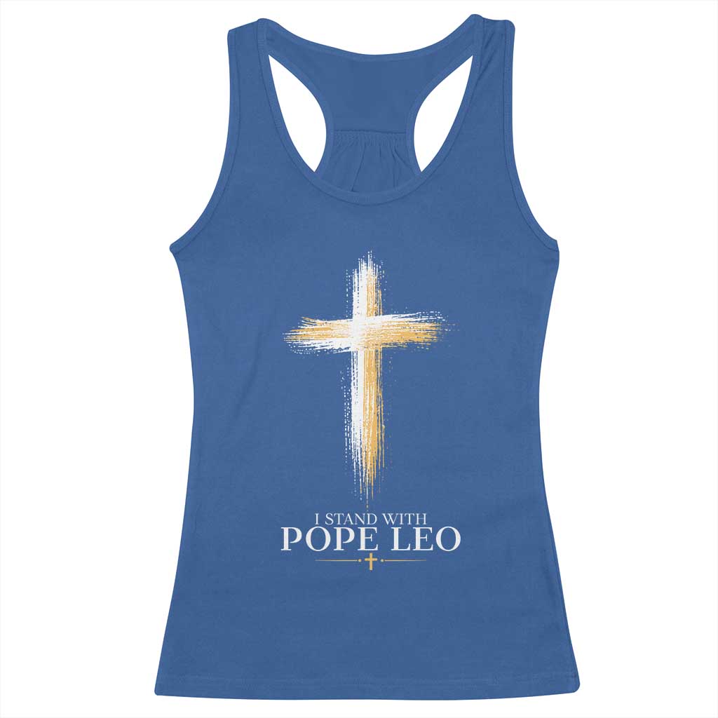 I Stand With Pope Leo Brushstroke Cross Racerback Tank Top Religious Christian Witness