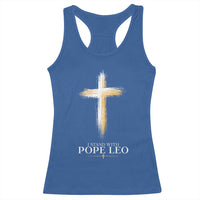I Stand With Pope Leo Brushstroke Cross Racerback Tank Top Religious Christian Witness