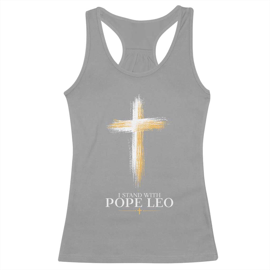 I Stand With Pope Leo Brushstroke Cross Racerback Tank Top Religious Christian Witness