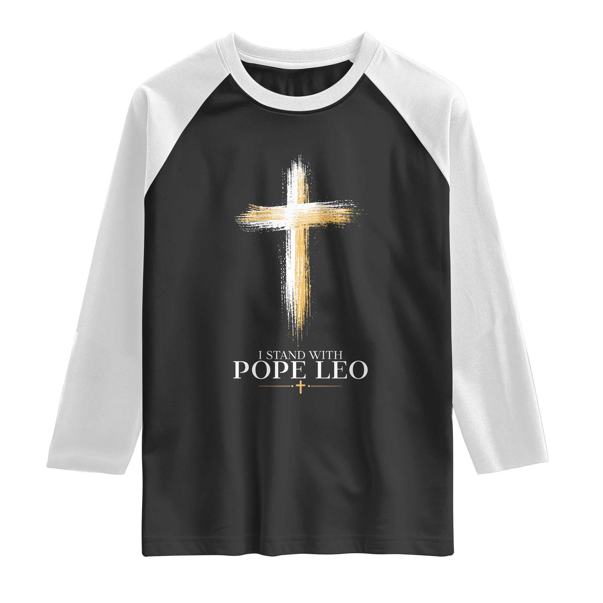 I Stand With Pope Leo Brushstroke Cross Raglan Shirt Religious Christian Witness