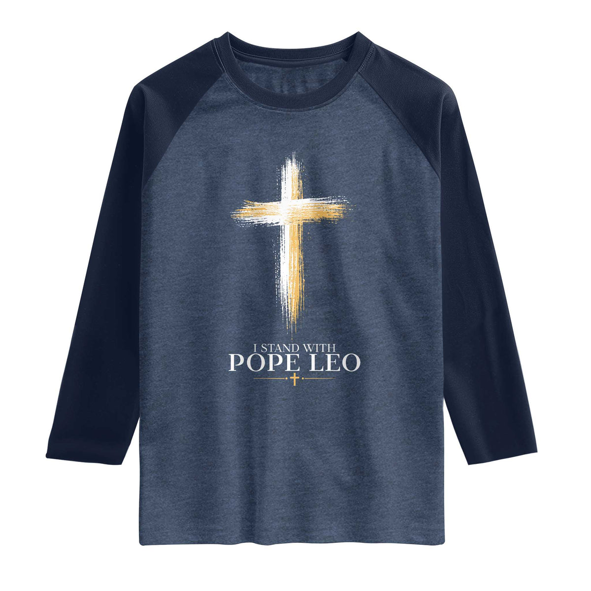 I Stand With Pope Leo Brushstroke Cross Raglan Shirt Religious Christian Witness
