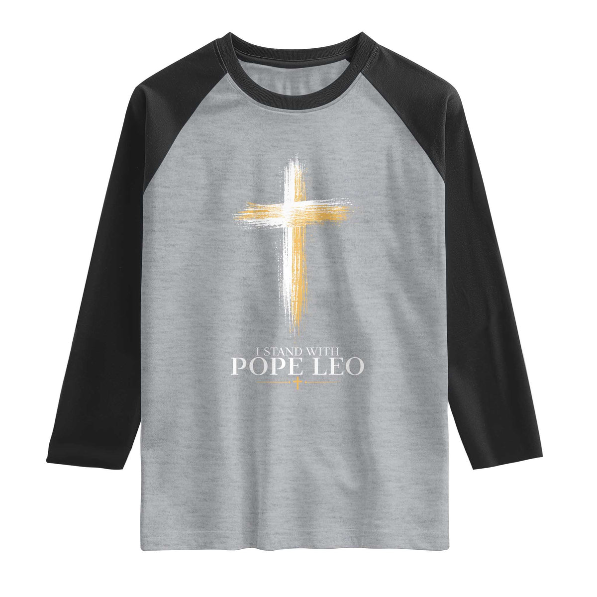 I Stand With Pope Leo Brushstroke Cross Raglan Shirt Religious Christian Witness
