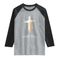 I Stand With Pope Leo Brushstroke Cross Raglan Shirt Religious Christian Witness