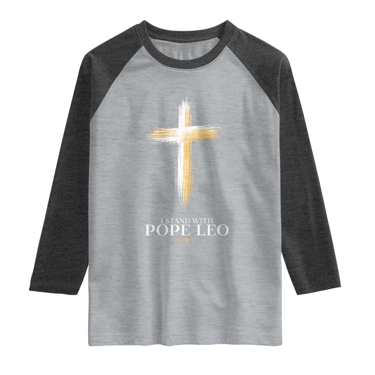 I Stand With Pope Leo Brushstroke Cross Raglan Shirt Religious Christian Witness