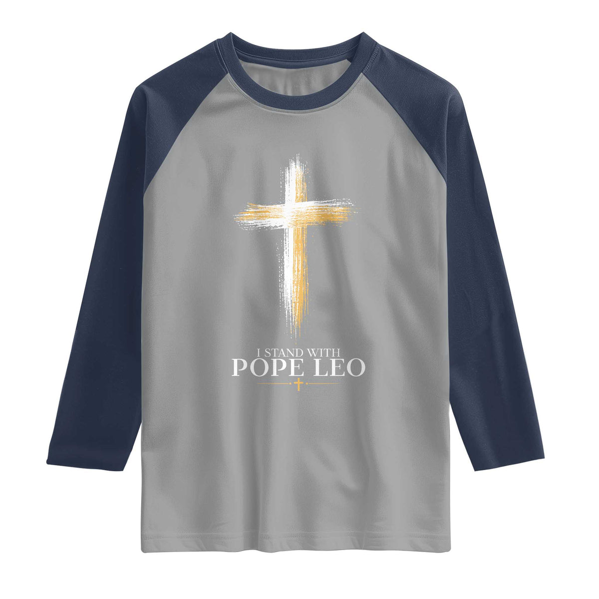I Stand With Pope Leo Brushstroke Cross Raglan Shirt Religious Christian Witness
