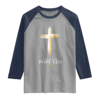 I Stand With Pope Leo Brushstroke Cross Raglan Shirt Religious Christian Witness