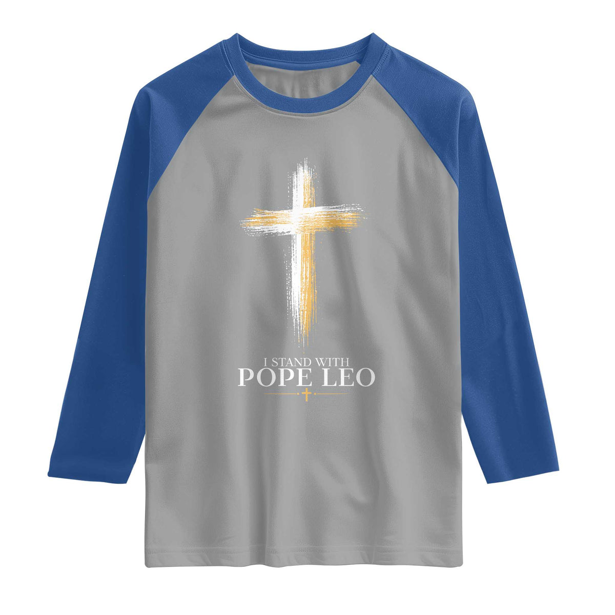 I Stand With Pope Leo Brushstroke Cross Raglan Shirt Religious Christian Witness
